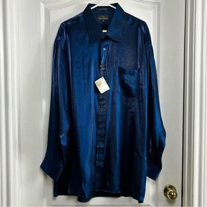 Stacy Adams Shiny Blue Long Sleeve Button Up Dress Shirt Men’s Sz 18.5 (34-35)